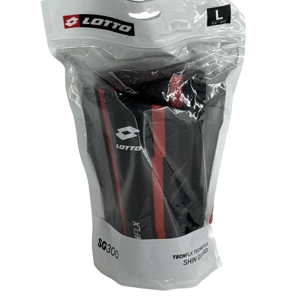 Lotto SG300 TechFLX Shin Guards Mens Large Soccer Leg Protection Black Red NWT